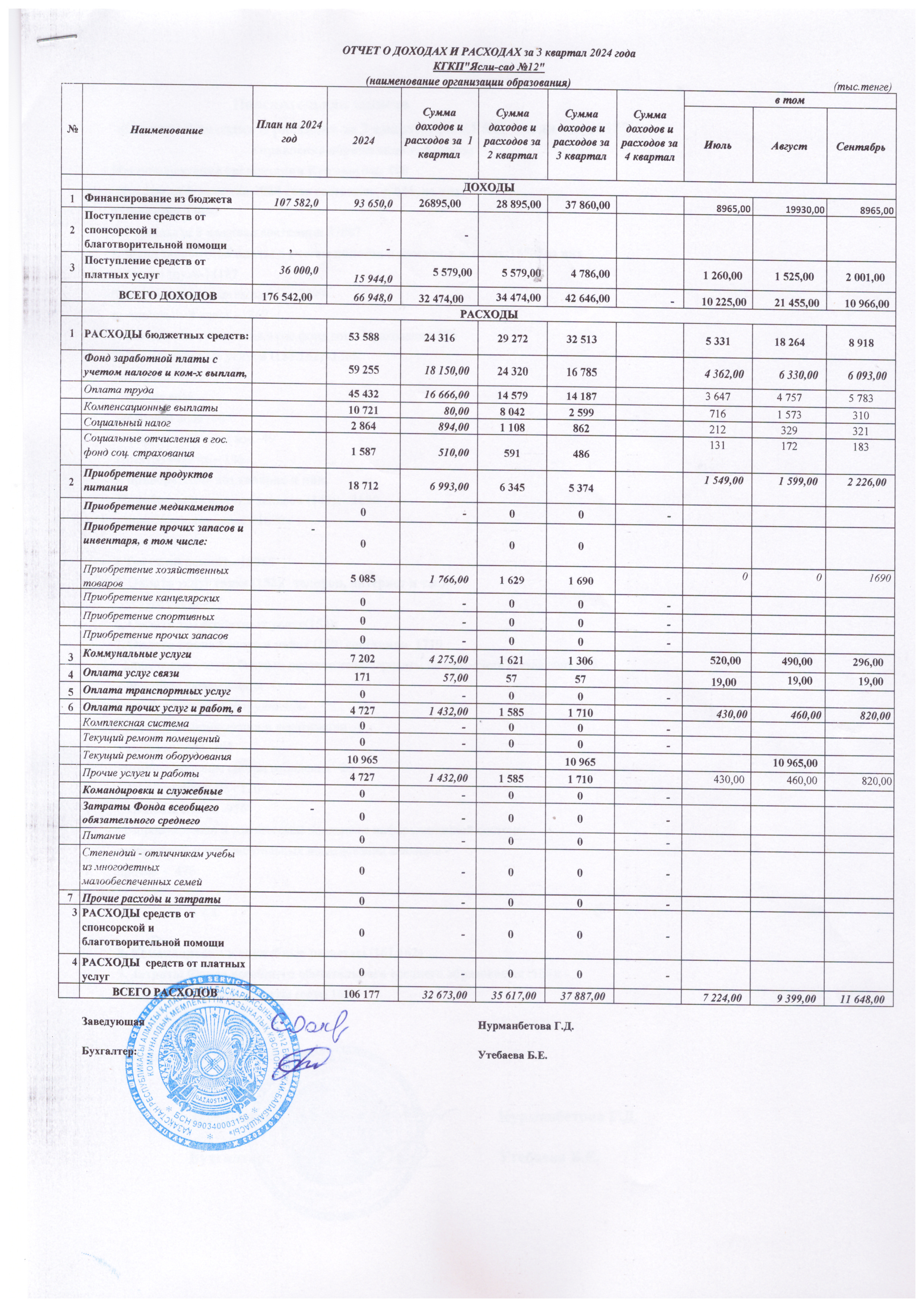 Отчет о доходах и расходах, 2024-2025 год 3 квартал